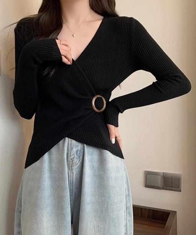 リブニット カシュクール風ニットトップス 送料無料 即日発送-9