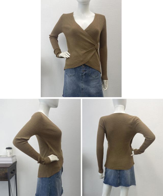 リブニット カシュクール風ニットトップス 送料無料 即日発送-3