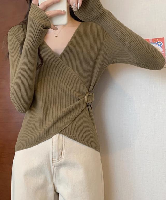 リブニット カシュクール風ニットトップス 送料無料 即日発送-5