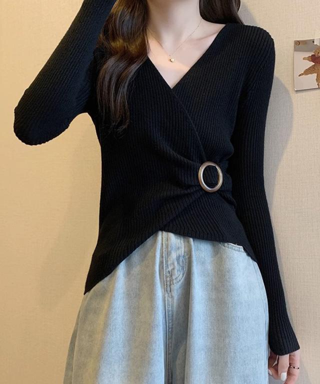 リブニット カシュクール風ニットトップス 送料無料 即日発送-8