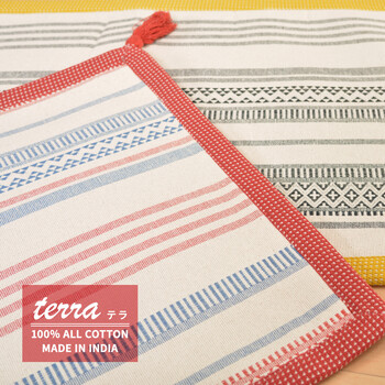 洗濯機で洗える 玄関マット 屋内 インド綿100% 滑り止め付き テラ レッド 約50×80cm 送料無料-0