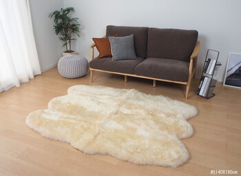 ムートンフリース 約60×90cm 長毛 厚手 M 511 F ベージュ 送料無料-3