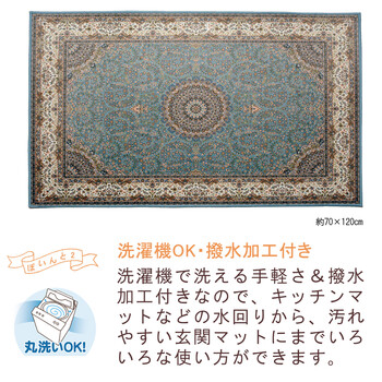 玄関マット 約60×90cm 洗濯機OK 滑り止め 撥水加工付き ターコイズ 送料無料-2