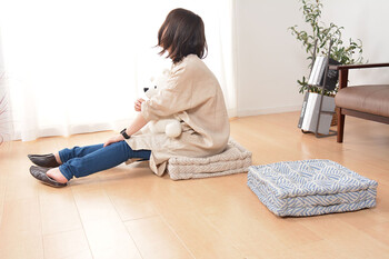 クッキークッション 持ち手付き インド綿100% クラック ネイビー 約42×42×10cm 送料無料-5