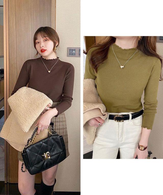 メロウフリルニットトップスプチハイネック 送料無料 即日発送-7