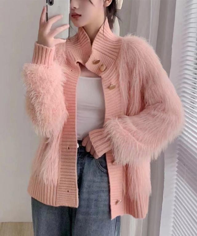 ファーカーディガン スタンドカラー 送料無料 即日発送-9