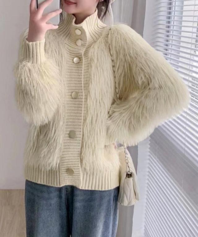 ファーカーディガン スタンドカラー 送料無料 即日発送-6