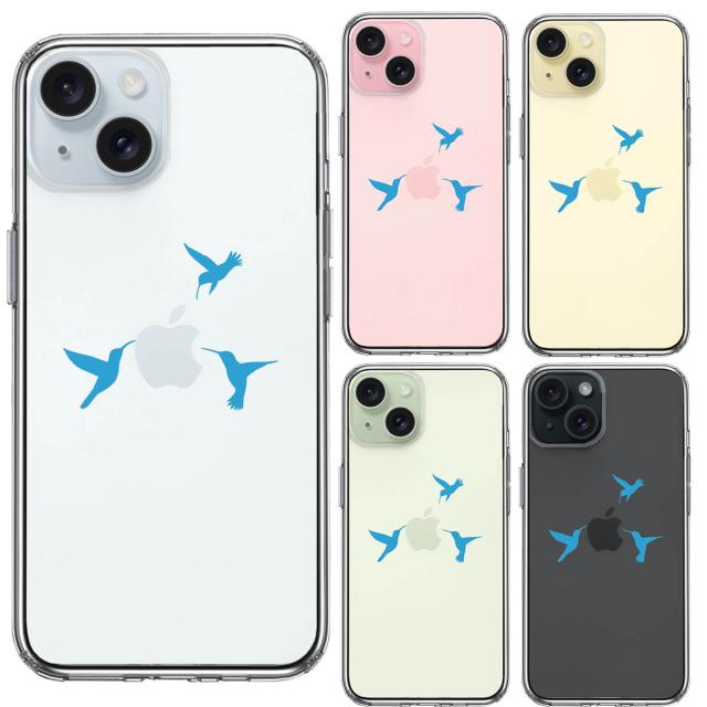 iPhone15Plus ケース クリア ハチドリ ブルー スマホケース 側面ソフト 背面ハード ハイブリッド  送料無料-1