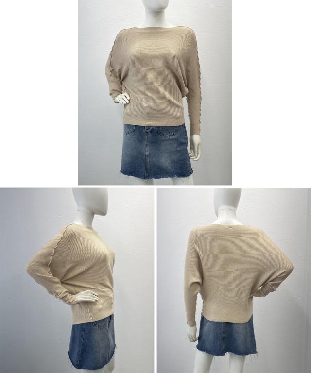 ドルマンスリーブリブニット ボートネック 送料無料 即日発送-3