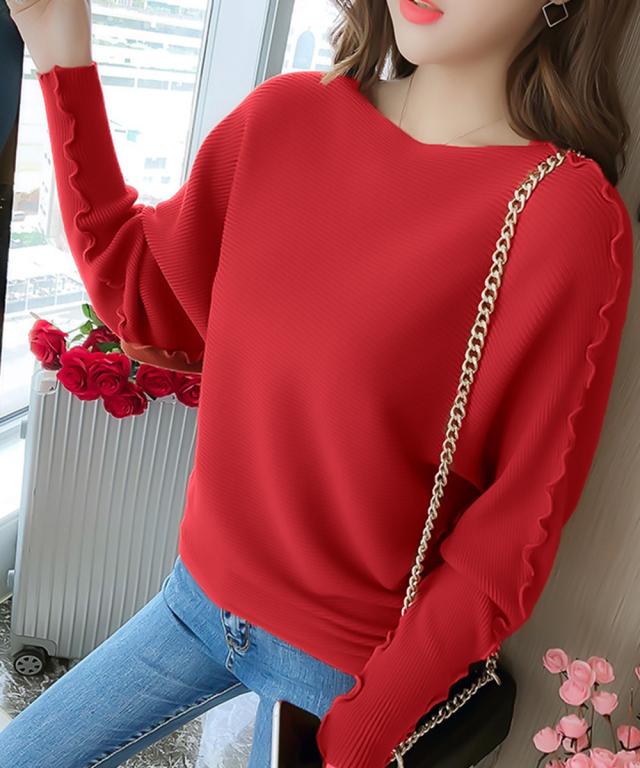 ドルマンスリーブリブニット ボートネック 送料無料 即日発送-8