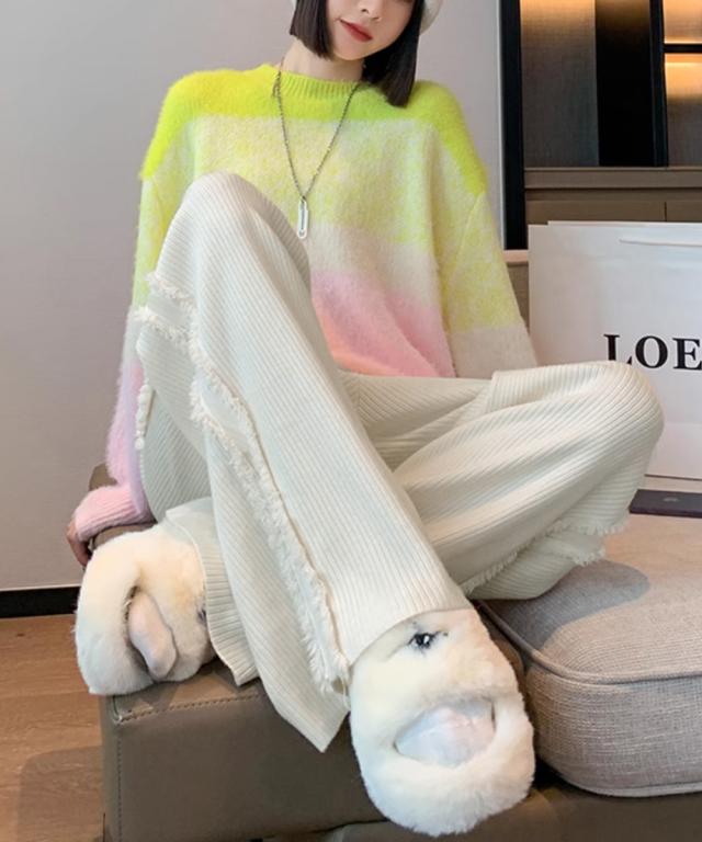 サイドフリンジ ワイドニットパンツ 送料無料 即日発送-5