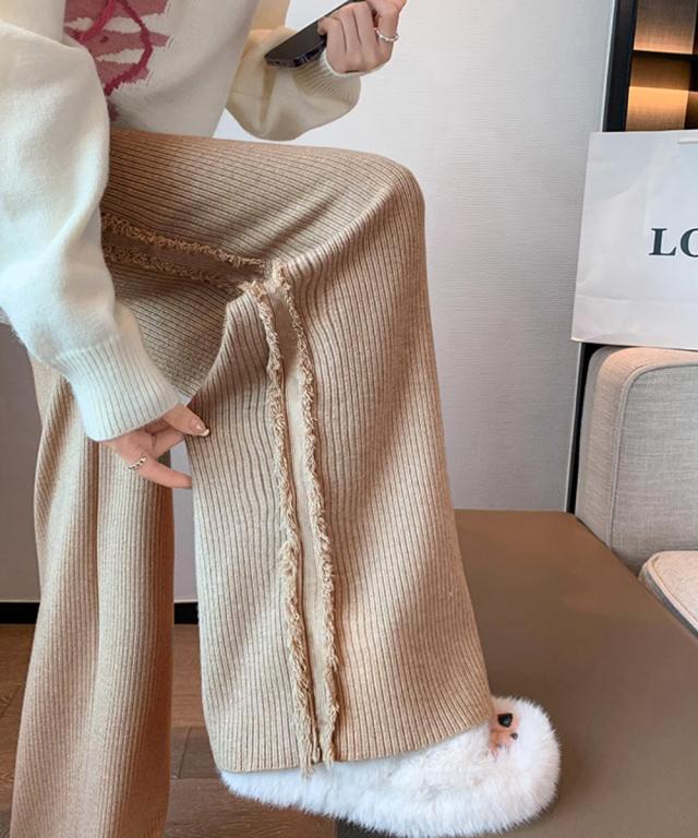 サイドフリンジ ワイドニットパンツ 送料無料 即日発送-6