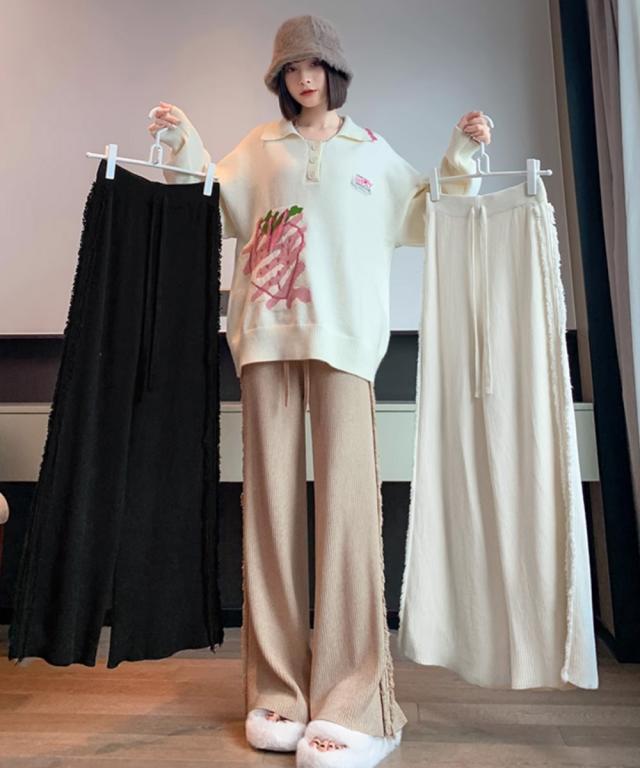 サイドフリンジ ワイドニットパンツ 送料無料 即日発送-8