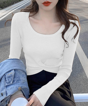 ニットトップス クロップド丈 リブニット 送料無料 即日発送-0