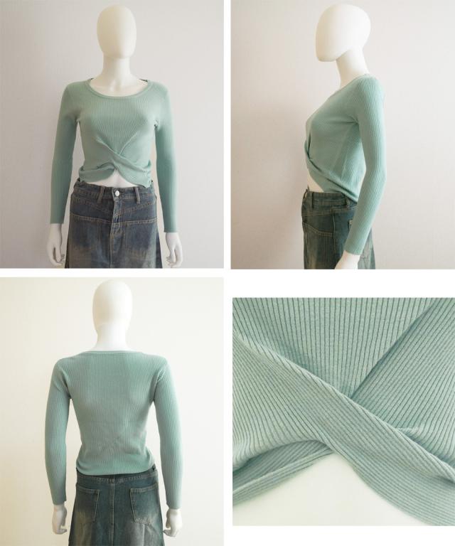 ニットトップス クロップド丈 リブニット 送料無料 即日発送-2