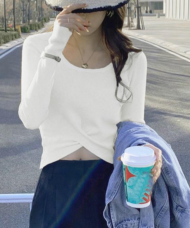 ニットトップス クロップド丈 リブニット 送料無料 即日発送-6