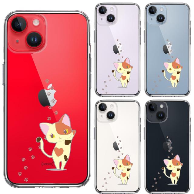 iPhone14Plus ケース クリア ジャケット 三毛猫 フットプリント スマホケース 側面ソフト 背面ハード ハイブリッド  送料無料-1
