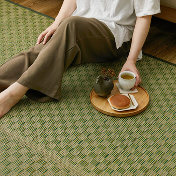 カーペット い草カーペット 江戸間2畳 柄上敷き 花ござ 裏なし 市松柄 若月 グリーン ブラウン 送料無料-12