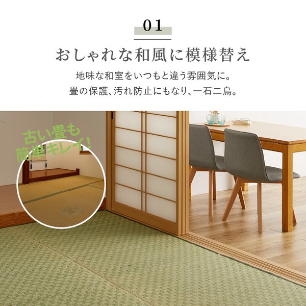 カーペット い草カーペット 本間2畳 柄上敷き 花ござ 裏貼り 市松柄 若月 グリーン ブラウン 送料無料-2