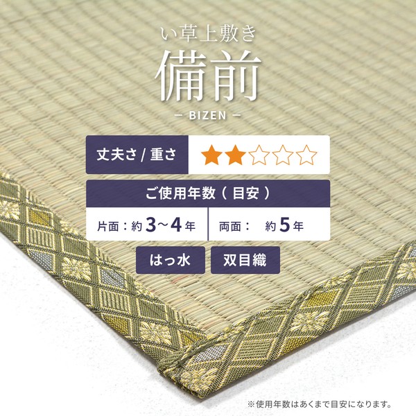 い草 上敷き 団地間6畳 撥水加工付き 備前 びぜん やわらかく畳になじみやすい双目織 送料無料-0
