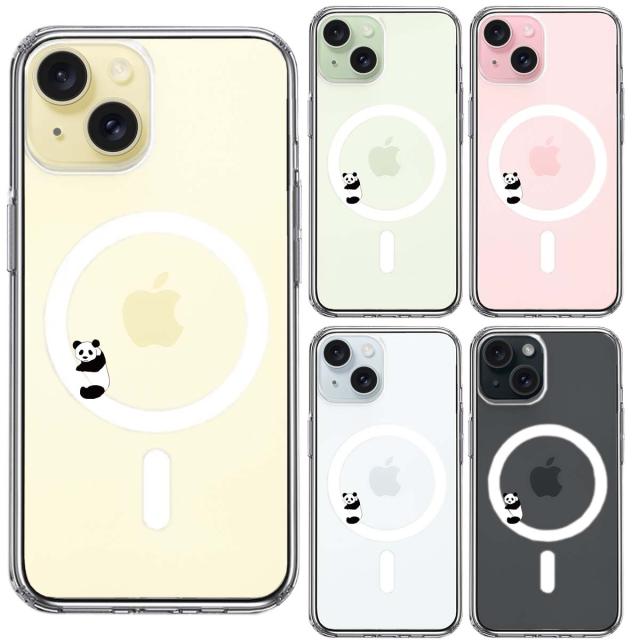 iPhone15 MagSafe対応 ケース クリア よく見たら パンダ 抱きついてた スマホケース 送料無料-1