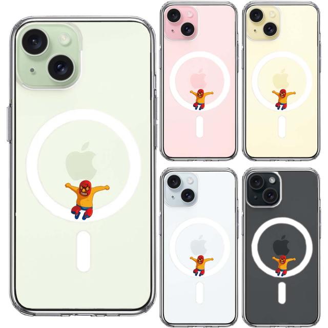 iPhone15 MagSafe対応 側面ソフト 背面ハード ハイブリッド クリア 透明 ケース 覆面 プロレスラー スマホケース 送料無料-1
