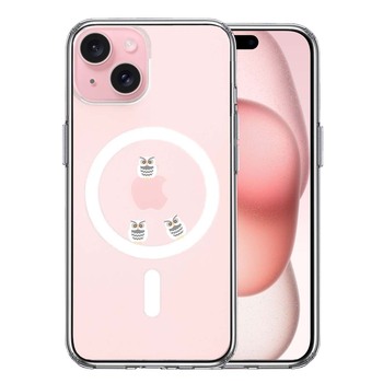 iPhone15 MagSafe対応 側面ソフト 背面ハード ハイブリッド クリア 透明 ケース ふくろう 三羽 スマホケース 送料無料-0