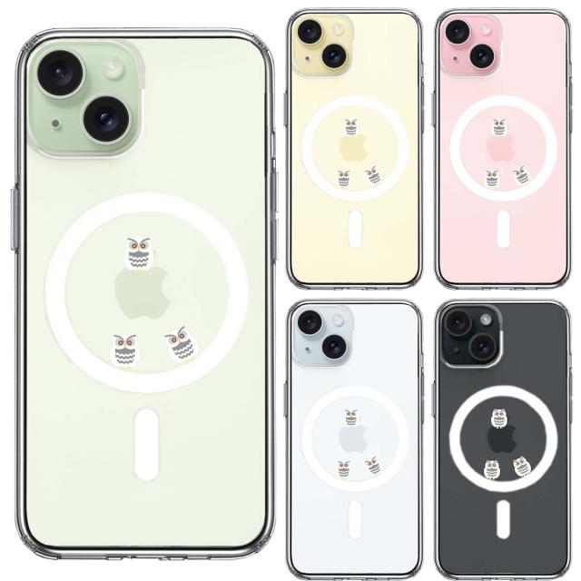 iPhone15 MagSafe対応 側面ソフト 背面ハード ハイブリッド クリア 透明 ケース ふくろう 三羽 スマホケース 送料無料-1