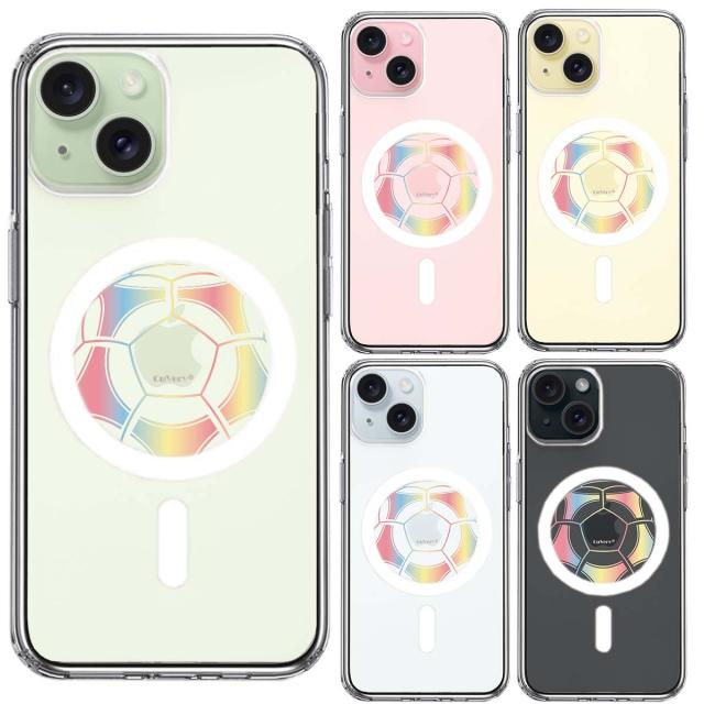 iPhone15 MagSafe対応 ケース クリア サッカーボール カラー スマホケース 側面ソフト 背面ハード ハイブリッド  送料無料-1