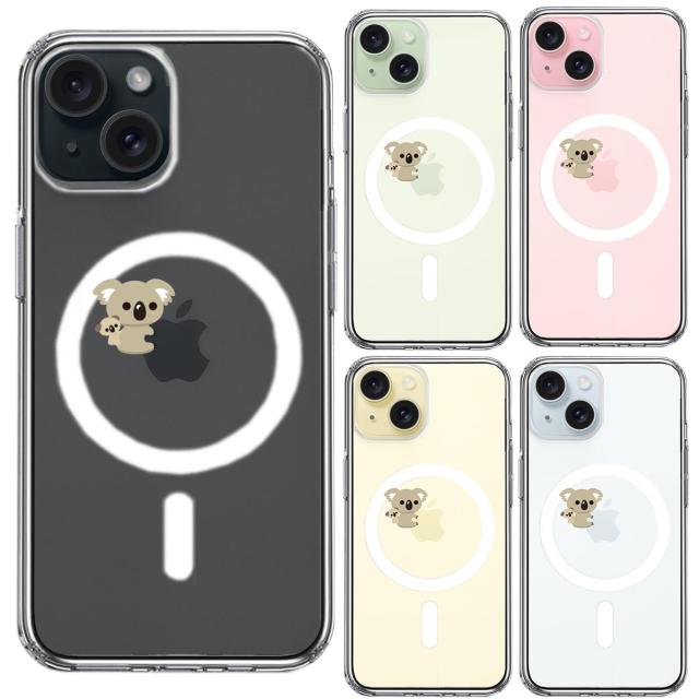iPhone15 MagSafe対応 ケース クリア コアラ 親子 おんぶ スマホケース 側面ソフト 背面ハード ハイブリッド  送料無料-1