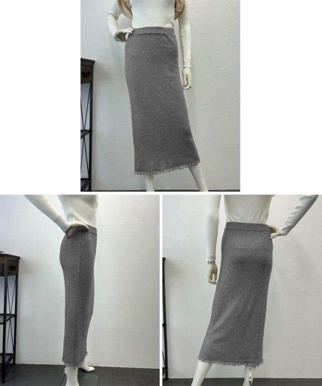 ロングスカート 裾フリンジニットスカート 送料無料 即日発送-3