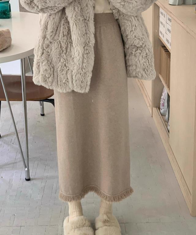 ロングスカート 裾フリンジニットスカート 送料無料 即日発送-8