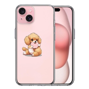iPhone15 ケース クリア トイプードル りんご もぐもぐ スマホケース 側面ソフト 背面ハード ハイブリッド  送料無料-0