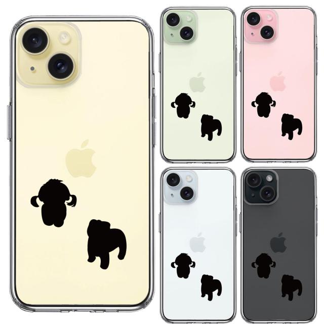 iPhone15 ケース クリア 子犬シルエット パピー ブラック スマホケース 側面ソフト 背面ハード ハイブリッド 送料無料-1