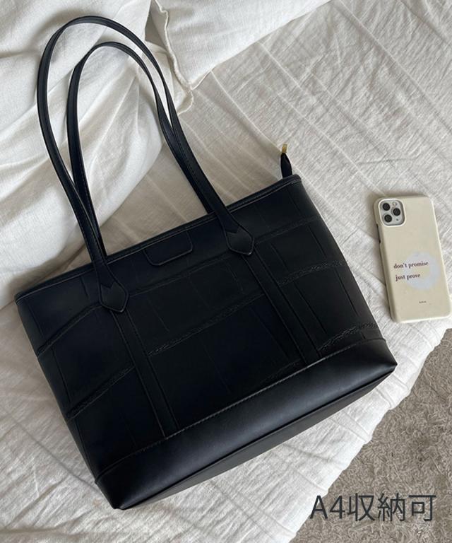 ZIP付きPUトートバッグ 大容量かばん 送料無料 即日発送-4