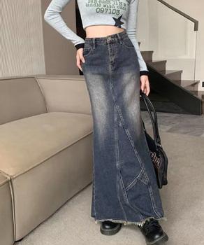 デニムロングスカート バックスリット 送料無料 即日発送-1