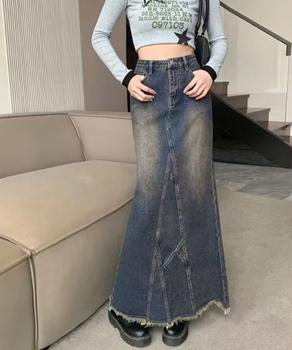 デニムロングスカート バックスリット 送料無料 即日発送-3