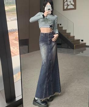 デニムロングスカート バックスリット 送料無料 即日発送-4