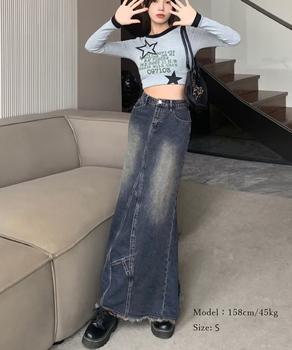 デニムロングスカート バックスリット 送料無料 即日発送-5