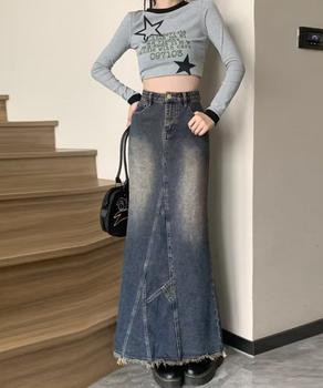 デニムロングスカート バックスリット 送料無料 即日発送-6