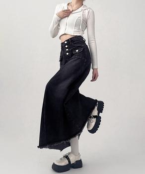 レトロデニムスカート ハイウエスト 送料無料 即日発送-1