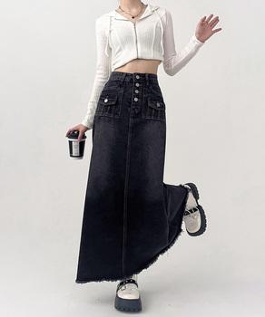 レトロデニムスカート ハイウエスト 送料無料 即日発送-3