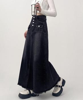 レトロデニムスカート ハイウエスト 送料無料 即日発送-4