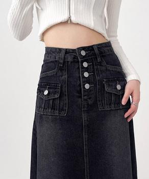 レトロデニムスカート ハイウエスト 送料無料 即日発送-5