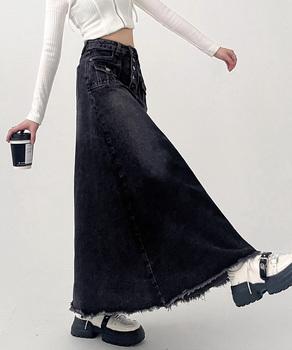 レトロデニムスカート ハイウエスト 送料無料 即日発送-6