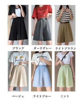 ５分丈 タックショートパンツ レディース 送料無料 即日発送-1