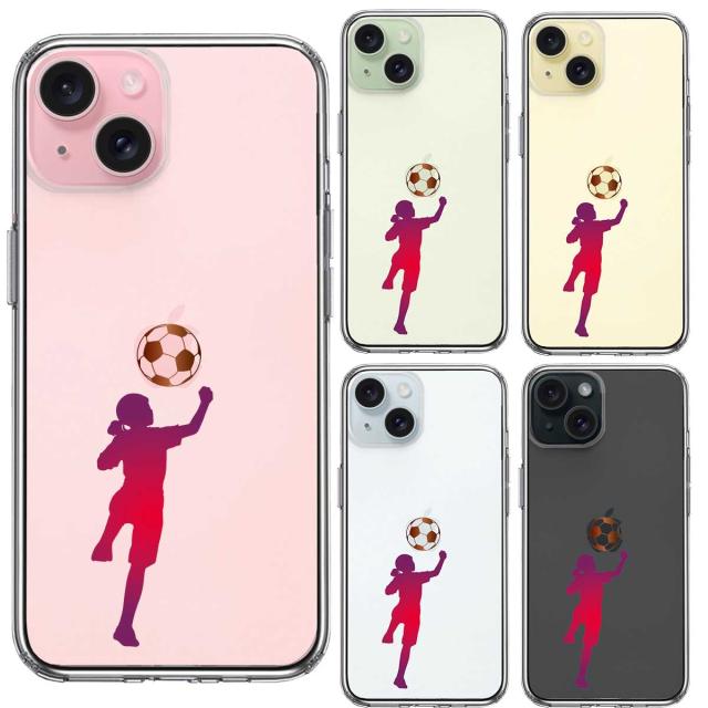 iPhone15Plus ケース クリア サッカー ヘディング 女子 スマホケース 側面ソフト 背面ハード ハイブリッド 送料無料-1