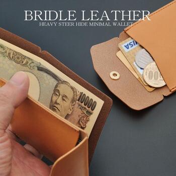 二つ折り財布 日本国産財布 ブライドルレザー×栃木レザーミニマル財布 BT 08 2色展開 本革製折財布 送料無料-4