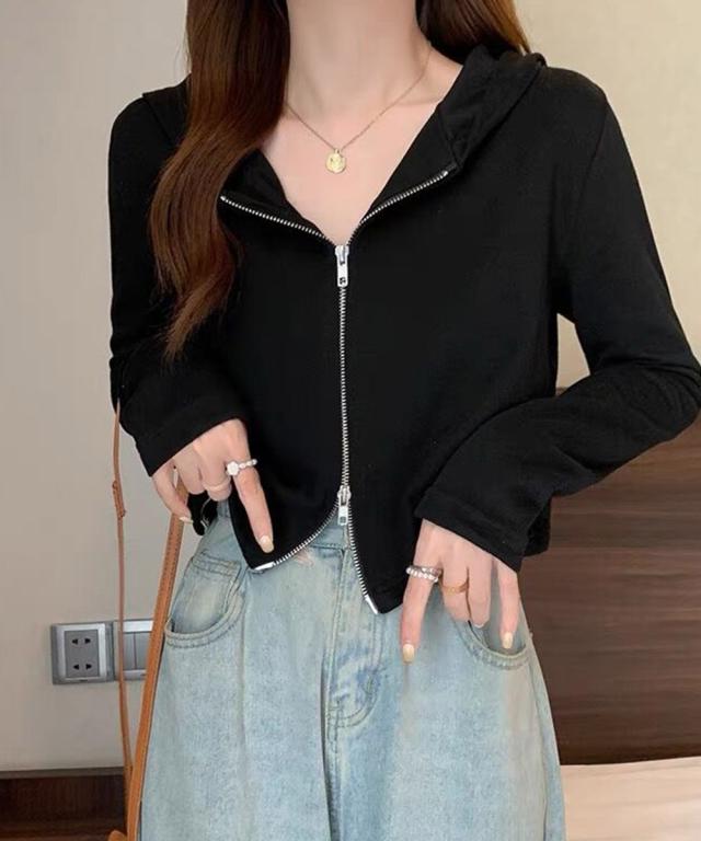 レディースジップアップ パーカートップス 送料無料 即日発送-4