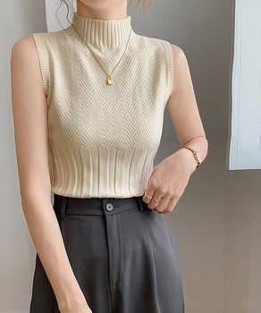 ノースリーブニット トップス ハイネック 送料無料 即日発送-0